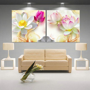 Art Painting Lotus Flower Wall Poster - 2 Picture Combination-Your Soul Place